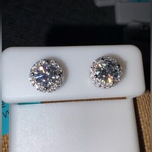 Solid Sterling Silver 1.42 Carat VVSD Halo Moissanite Screw Back Earrings